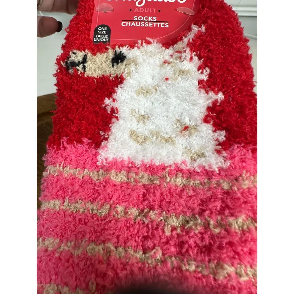 Snugadoo Soft Fuzzy Socks Llama Striped Red Pink Adult One Size NEW - Image 2