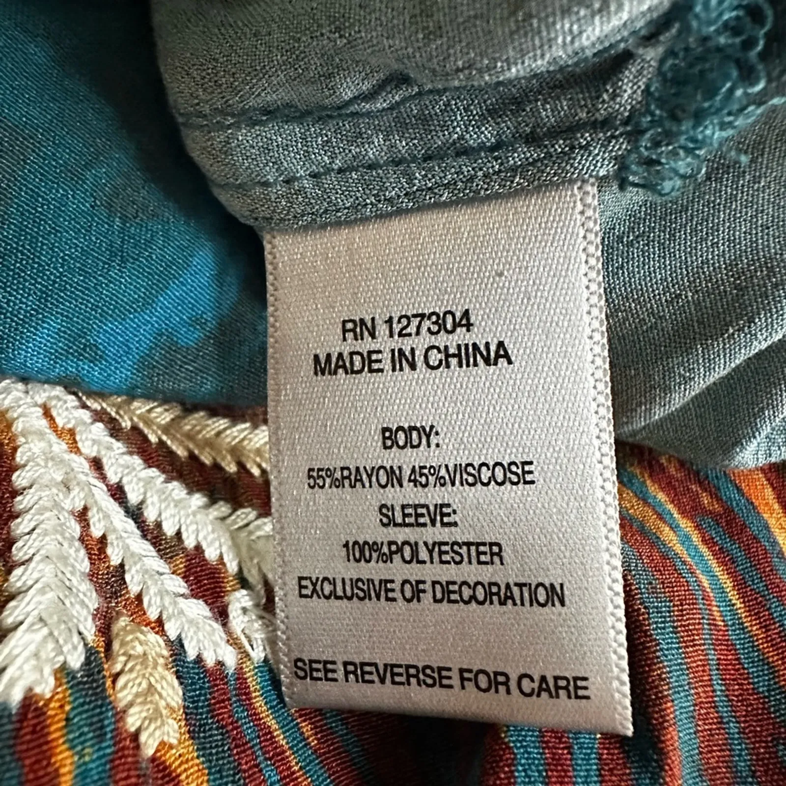 John Mark Embroidered Teal Blue Orange Tunic Top Aztec Southwestern Watercolor - Image 8