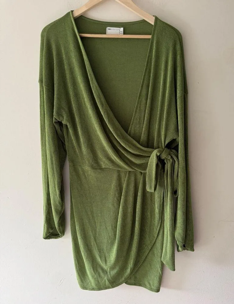 ASOS Green Luxe Long Sleeve Mini Wrap Dress With Side Tie - Image 2