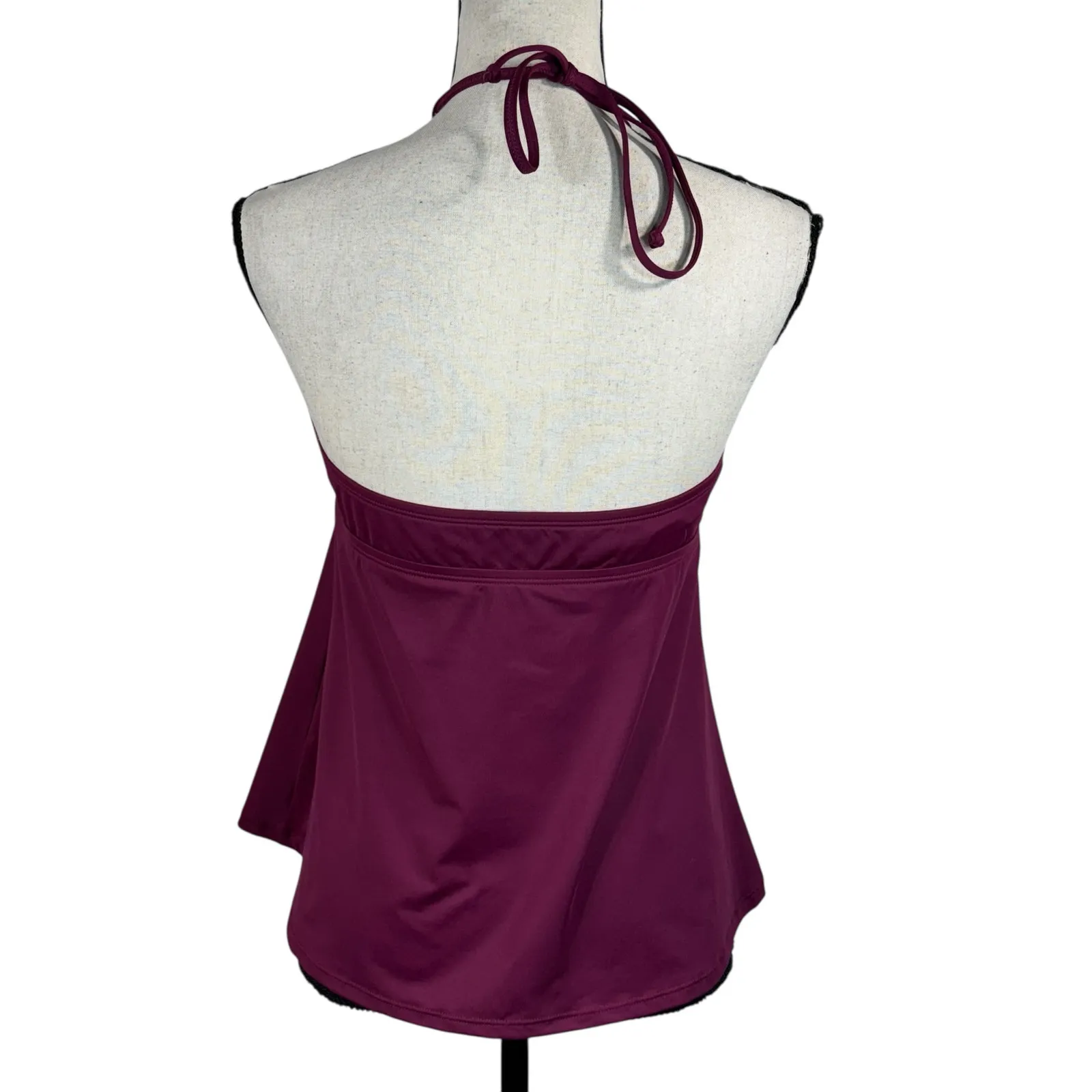 APT 9 Medium Lattice Tie Halter Tankini Swim Top Padded Cups V-Neck Stretch Plum - Image 4