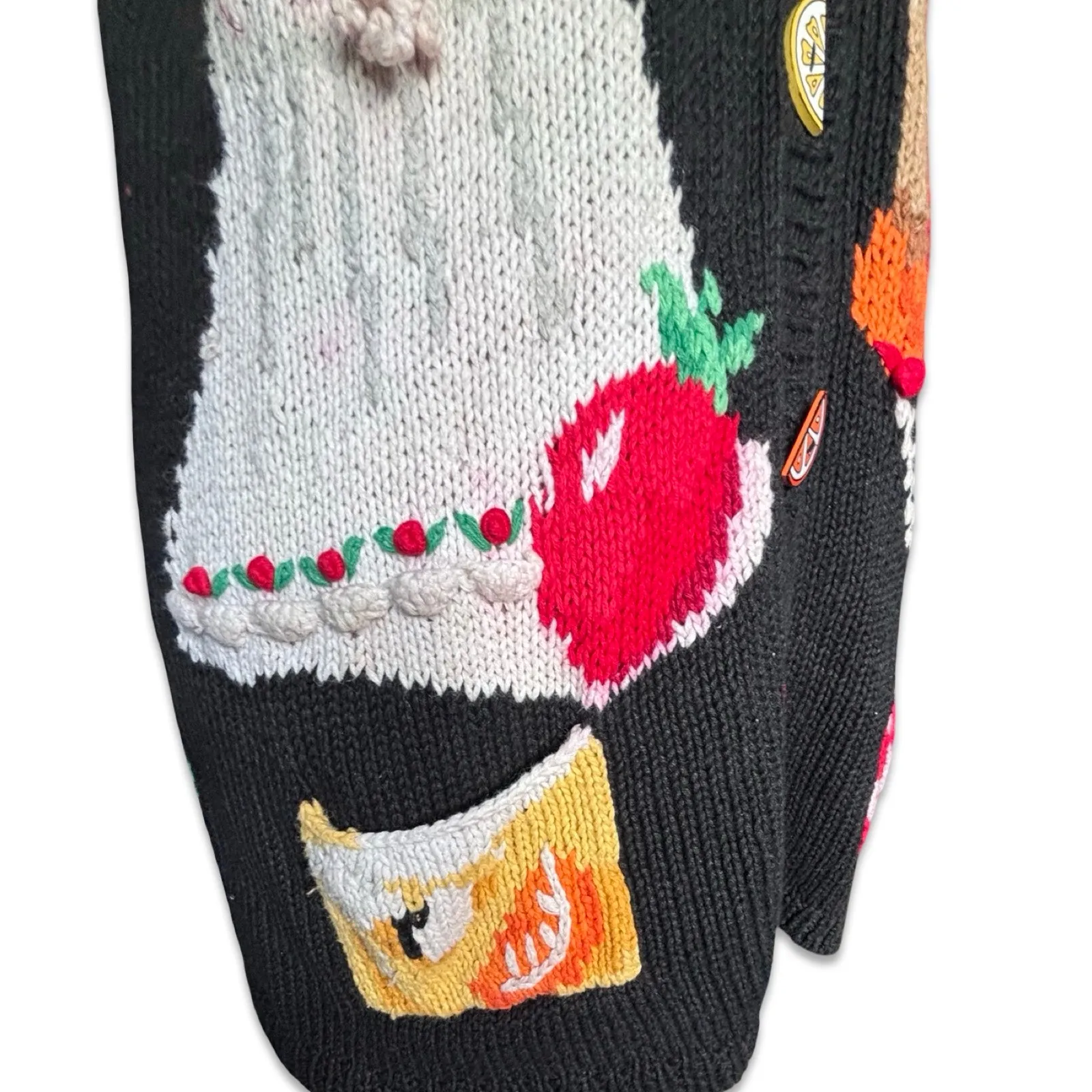 Vintage Eagles Eye Picnic Food Cooking Knit Cardigan Sweater Oversized Large Black - Image 7