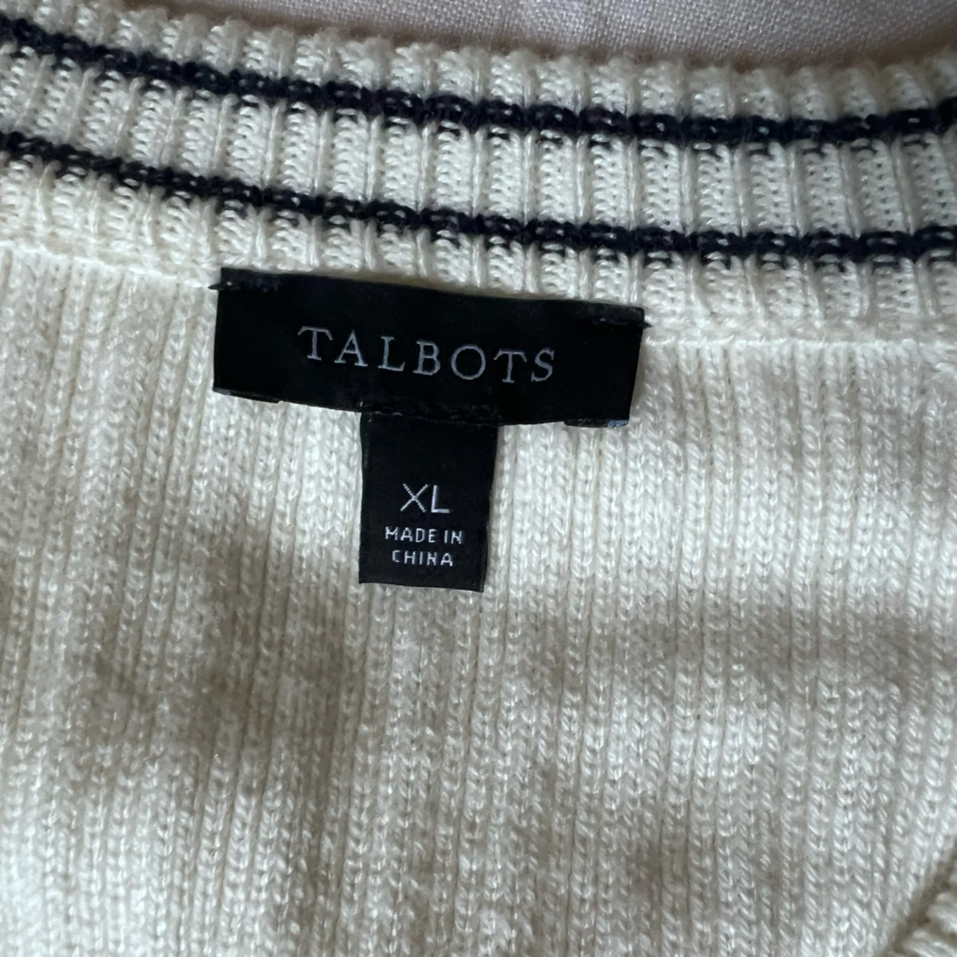 Talbots Cream Navy Trim V Neck Rib Knit Cardigan Sweater Old Money Preppy - XL - Image 4