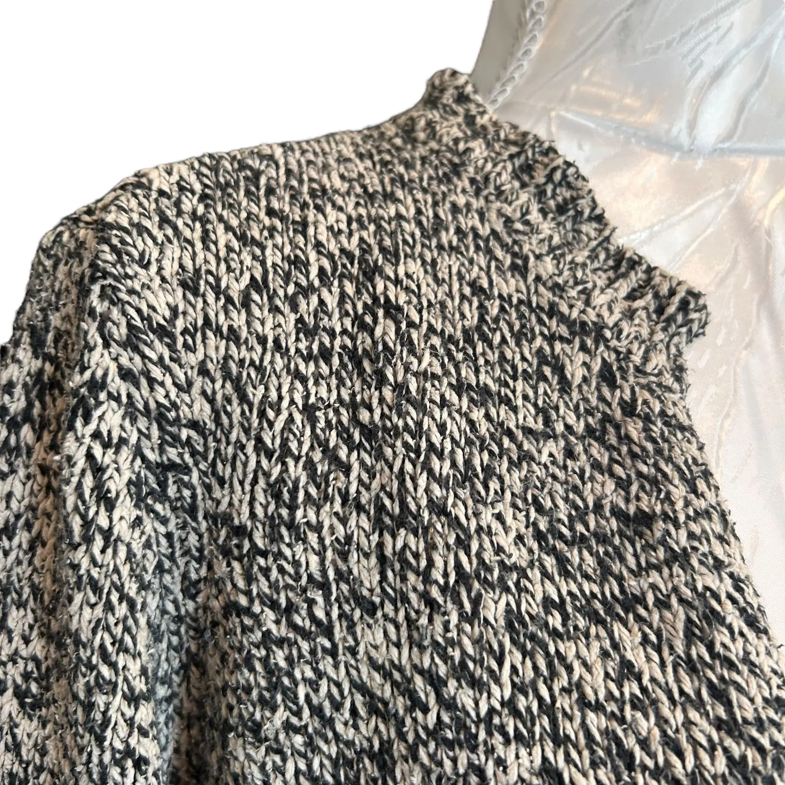 JJill Black White Marled Silk Sweater Womens Sz Small Plunging V Neck Loose Fit - Image 12