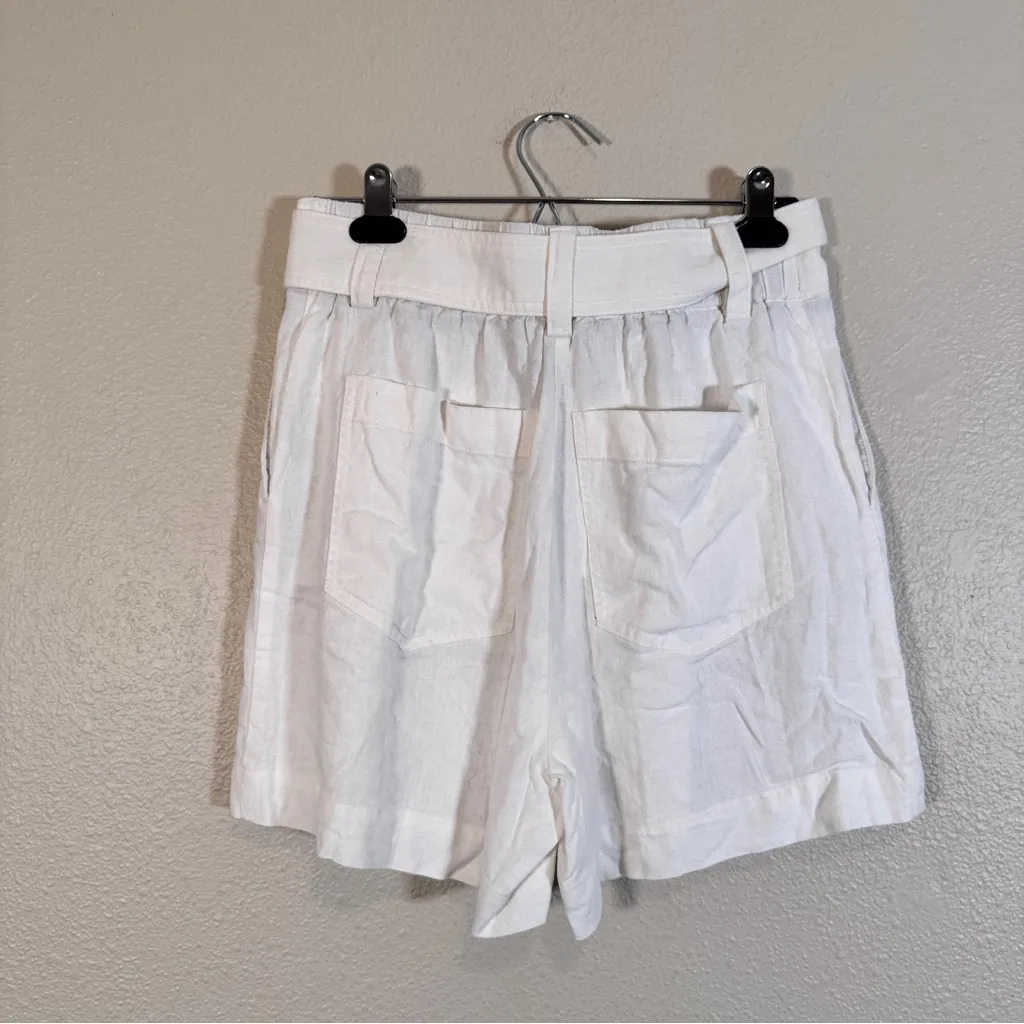 Rachel Zoe White Linen Blend High Rise Dressy Shorts Womens 6 Preppy Belted - Image 9