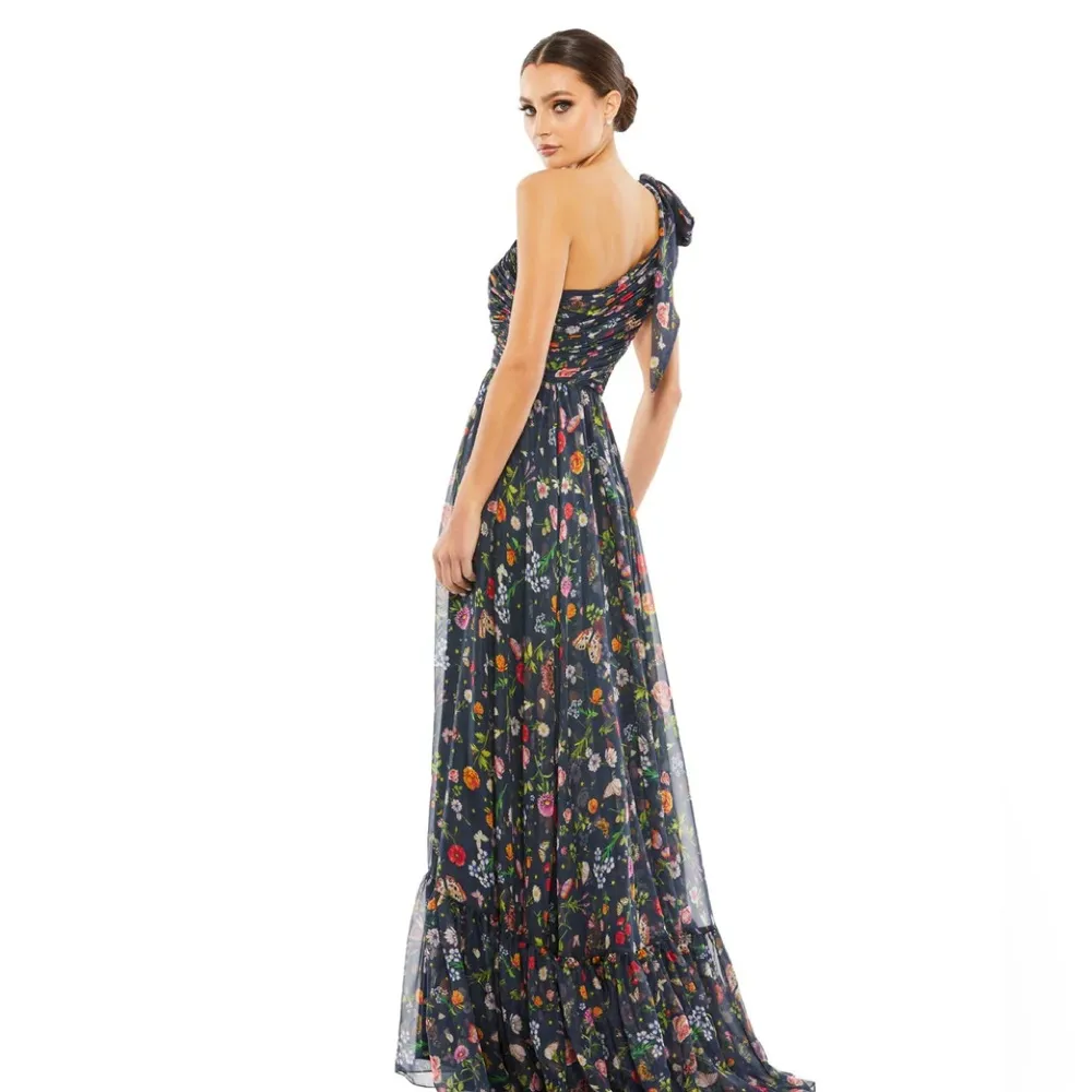 MAC DUGGAL One Shoulder Cut Out Navy Floral Gown 12 - Image 4