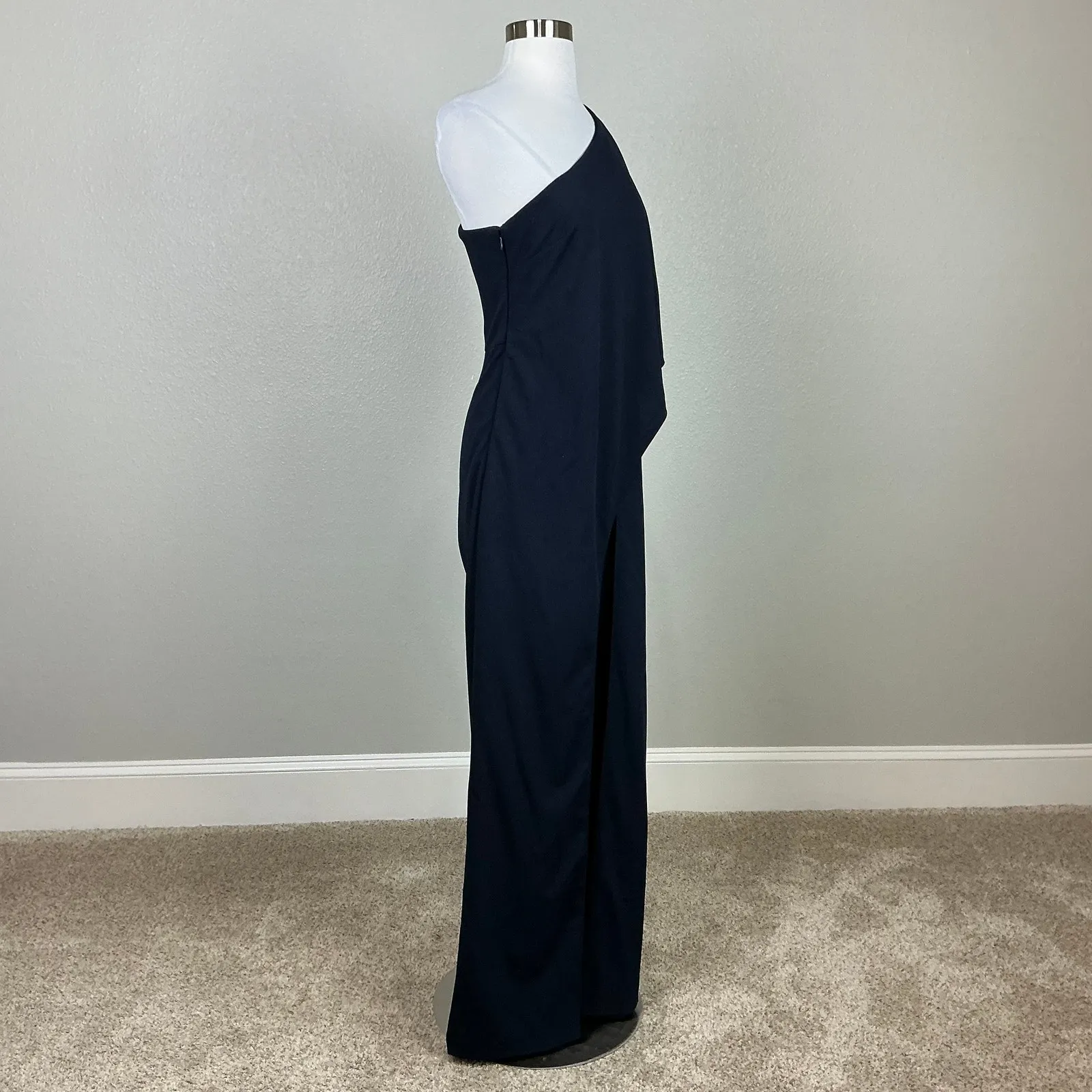 Adrianna Papell Crepe One Shoulder Wide Leg Jumpsuit Midnight Blue Size 4 - Image 2