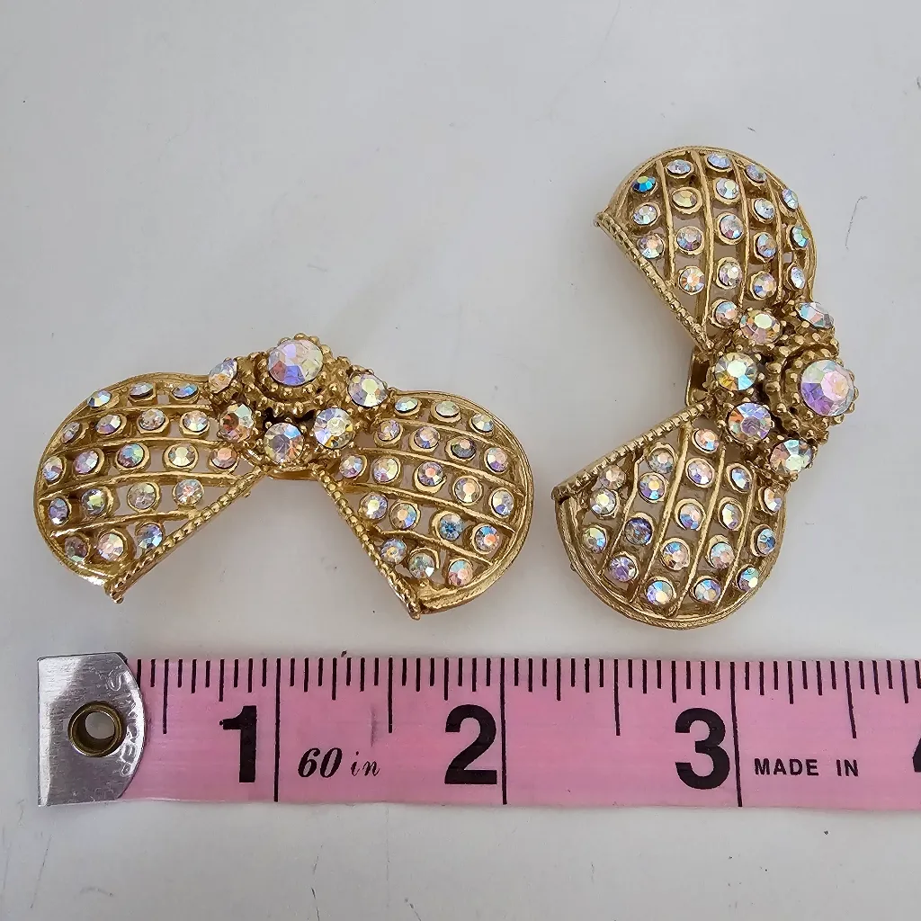 Vintage 90s Maximalist Shoe Clips Aurora Borealis Bow Butterfly Bug Rhinestones Blue - Image 8