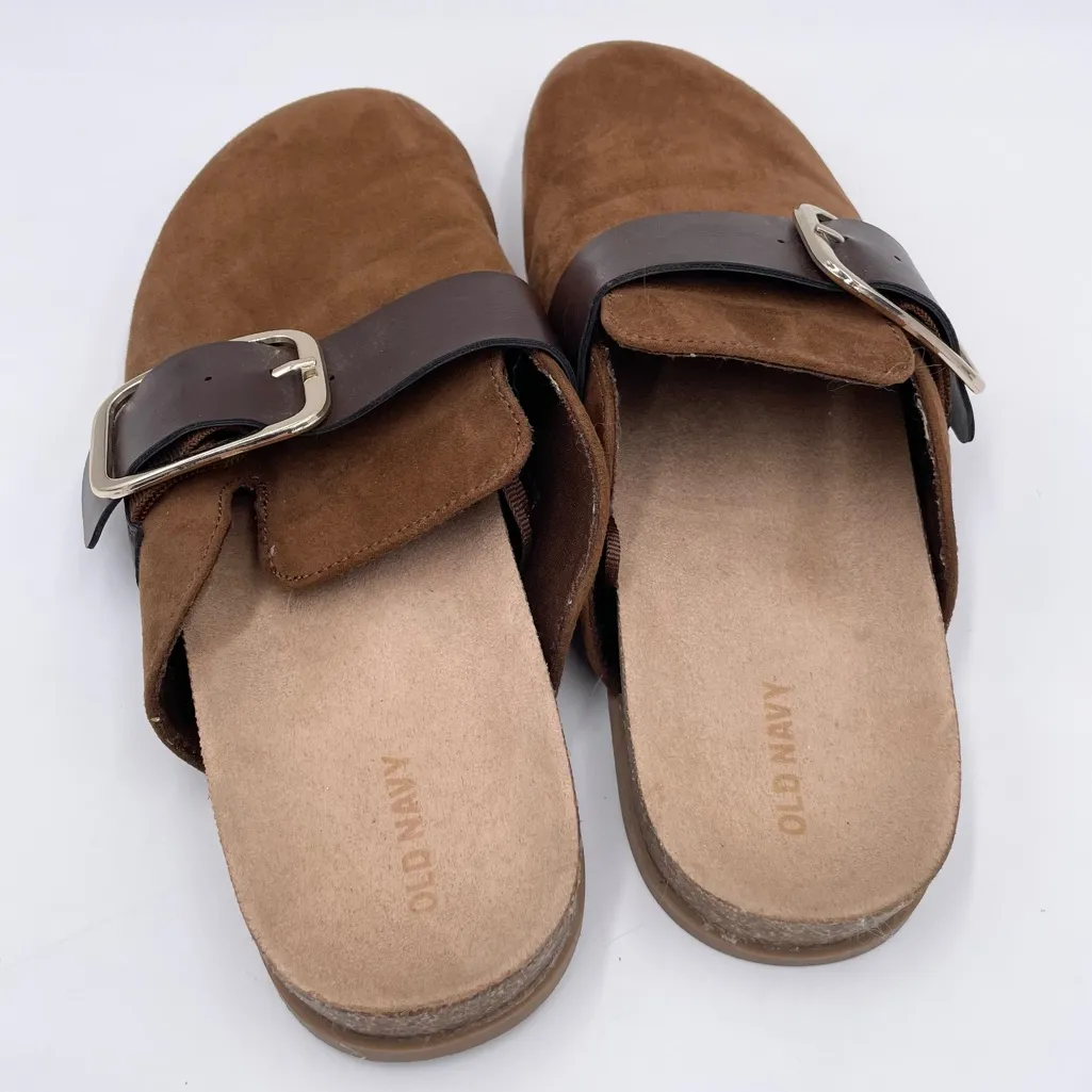 Old Navy Women's Faux Suede Clog Shoes Size 8 Chestnut Brown Chunky Buckle Y2K - Image 6