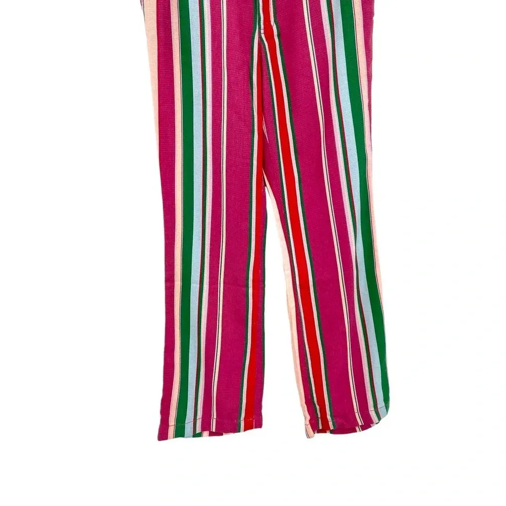 Free People‎ La Paz Stripe Cotton Blend Ankle Pants Berry Combo Size 0 - Image 7