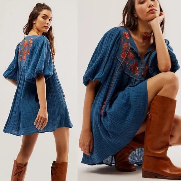 NEW Free People Rosa Linda Embroidered Babydoll Mini Dress XS Oversized $148 - Image 3