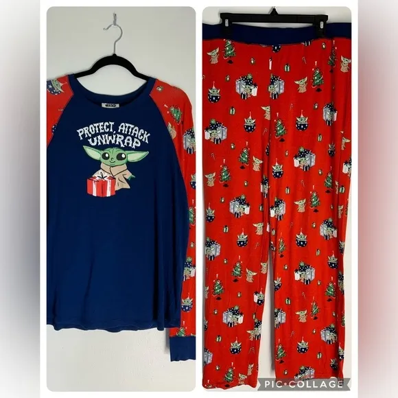 Star Wars Yoda 2pc Pajama Set Munki Munki XL Christmas Top and Bottoms Soft - Image 2