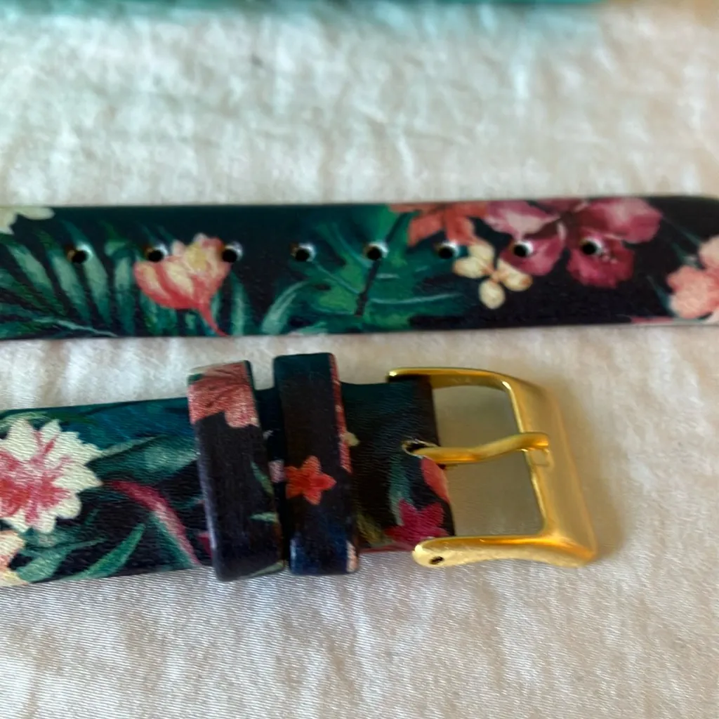 Origami Owl: Floral Watch Strap- Blue & Pink- Leather-Gold Tone - Image 6