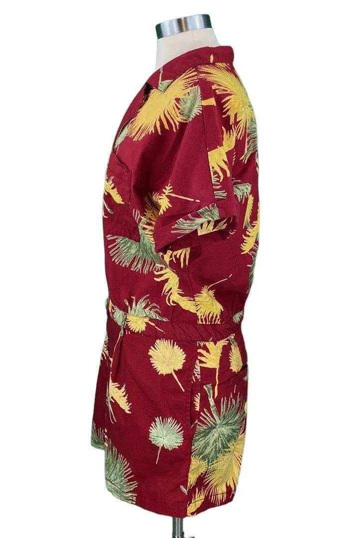 Malibu Red Floral Hawaiian Boho Button Down Romper - Image 13
