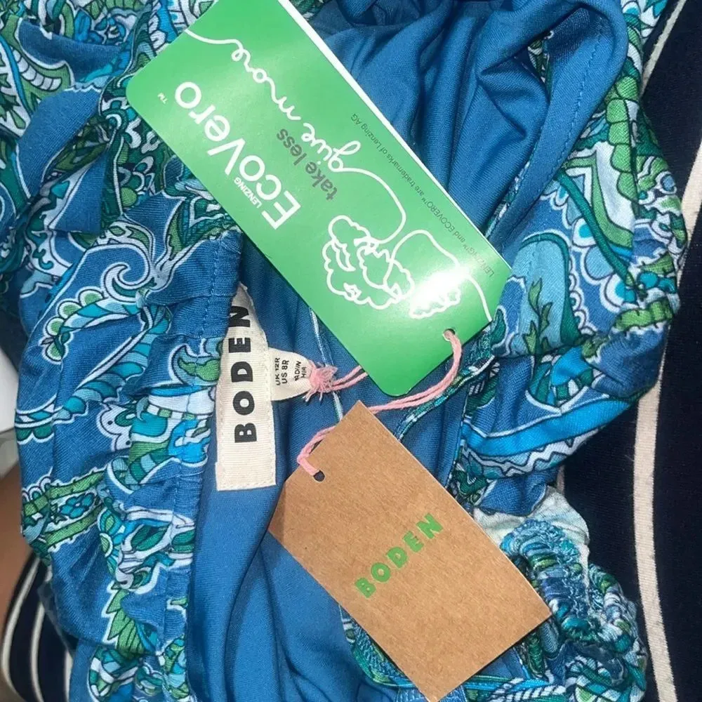 NWT Boden Open Back Maxi Tiered Dress Blue Sz 8 Green - Image 6