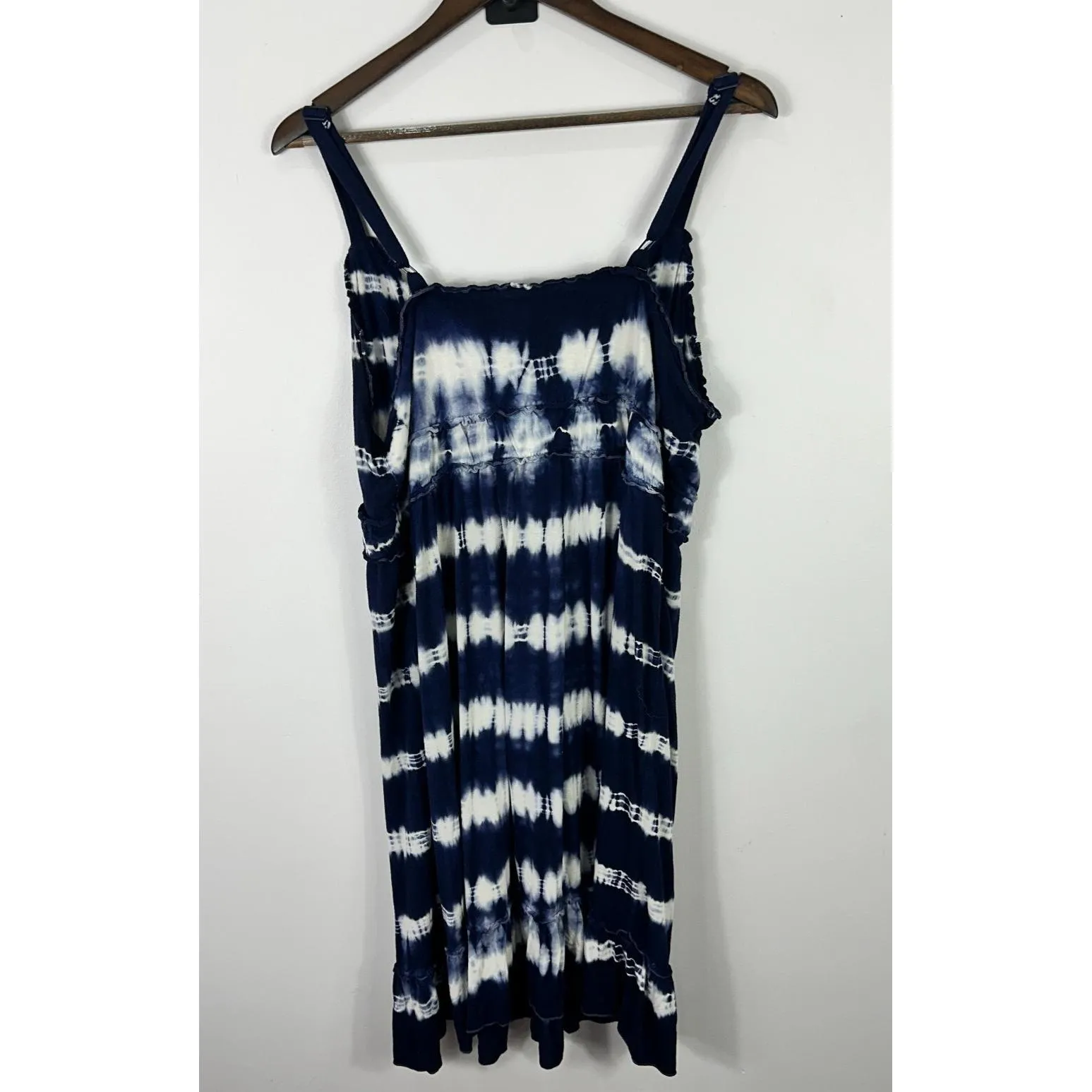 INC‎ Tie Dye Midi Dress 0X Navy White Boho Beach Festival Hippie Resort Costal Blue - Image 3