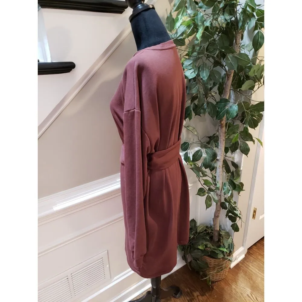 Topshop Womens Brown Cotton Belted Round Neck Long Sleeve Knit Sweater Dress 10 - Image 7