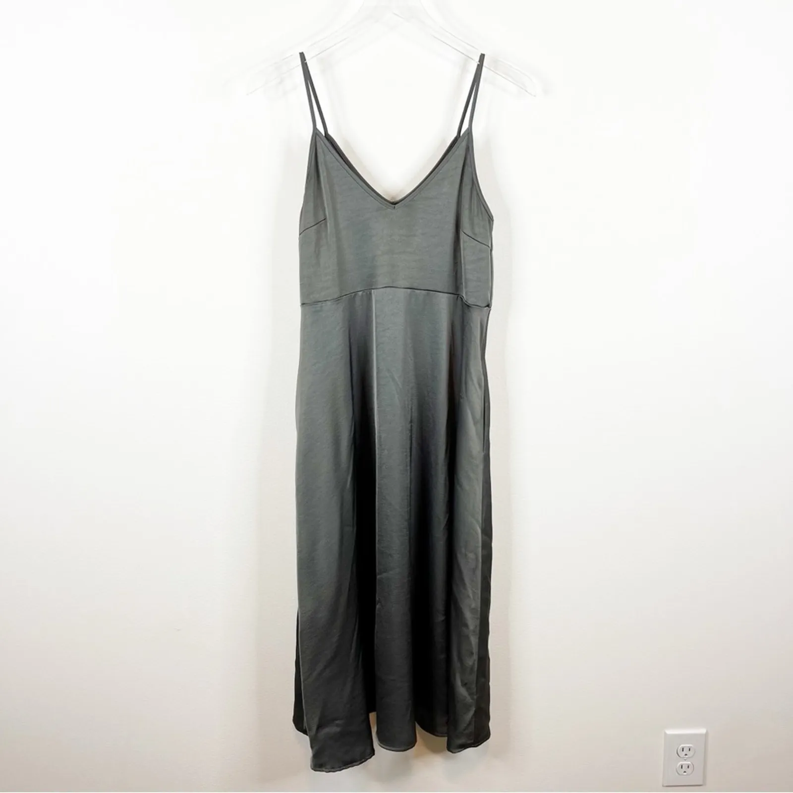 Anthropologie Daily Practice Satin Midi Dress‎ XS Grey - Image 2