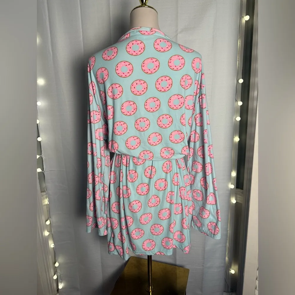 Sleep Junkie Blue and Pink Donut Print Robe with Tie Belt Size undefined - Image 3