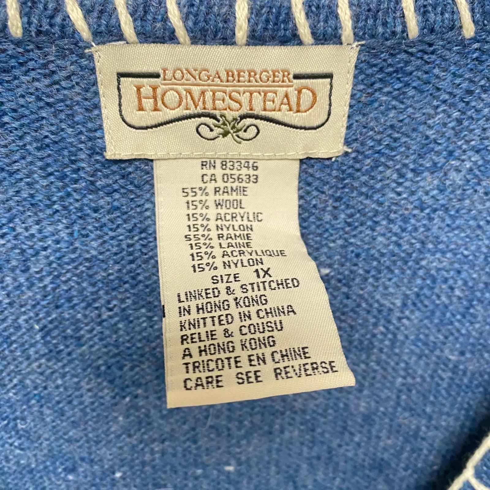 Longaberger Homestead Vintage 90s Holiday Knit Vest 1X Blue Winter Cabin Scene - Image 4