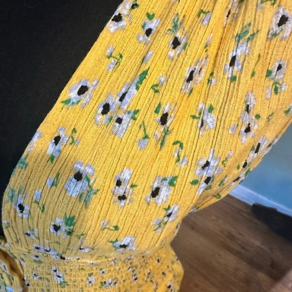 ASOS DESIGN waist button front tiered mini yellow floral print dress - Image 6