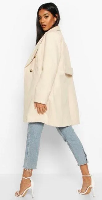 Boohoo Beige Double Breasted Wool Look Coat  - Image 2