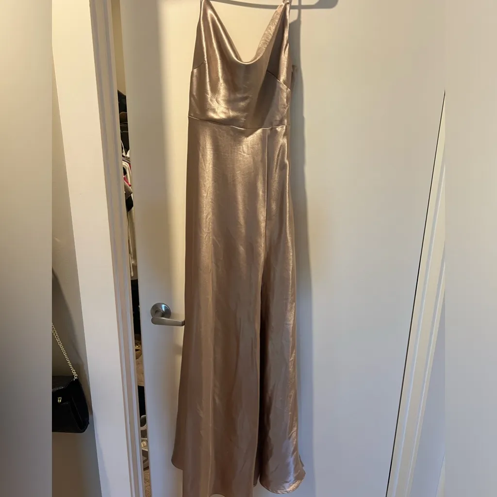 Birdy grey Lisa long bridesmaid dress in satin taupe - Image 2