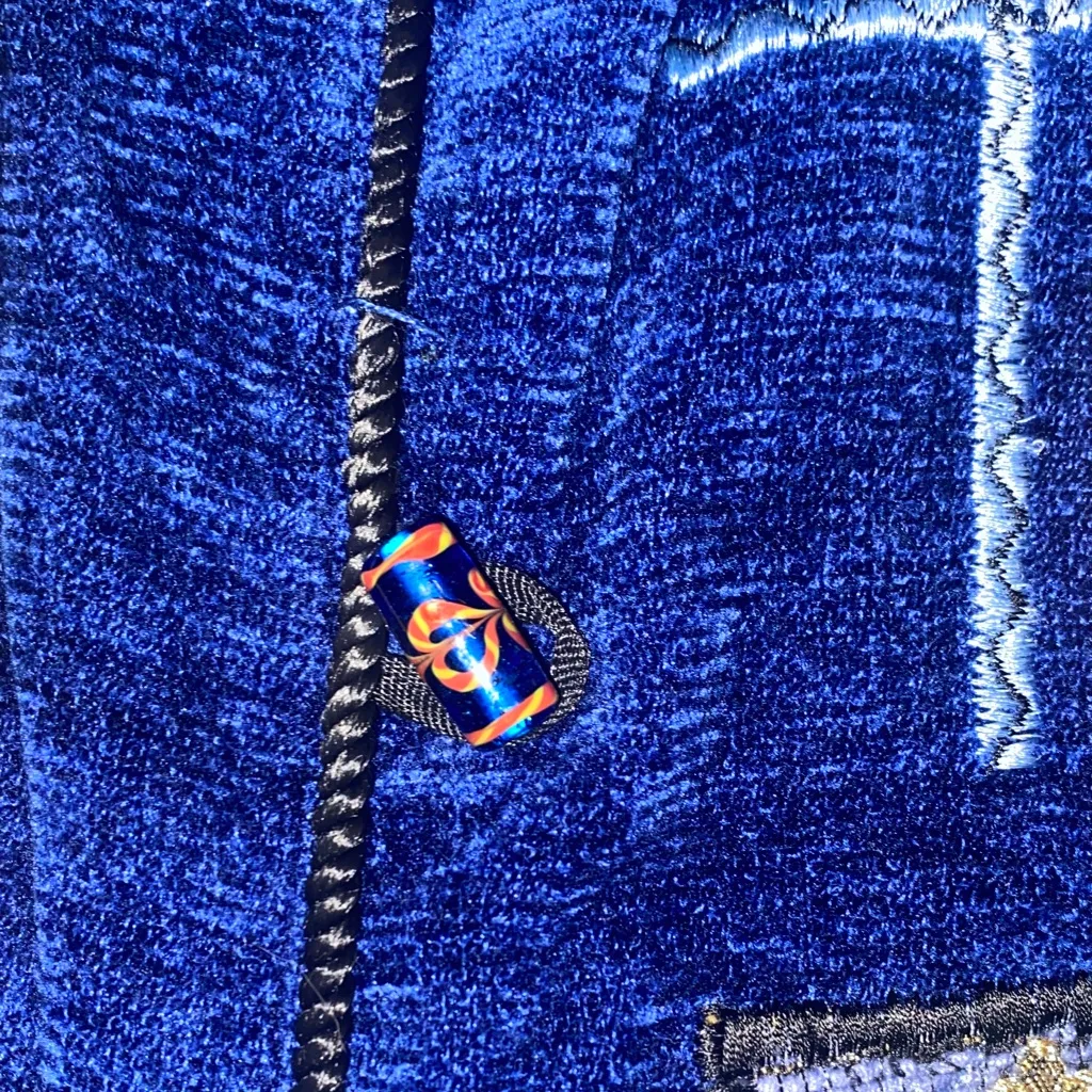 Vintage 90’s Embroidered Allure Blue Jacket with Gold and Orange Accents Size L - Image 5