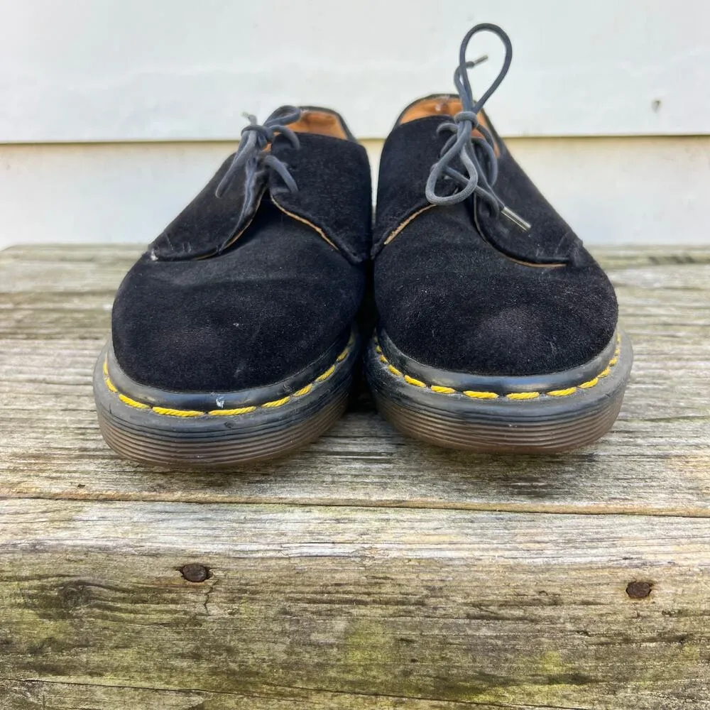 Vintage 90s Dr Martens Black Velvet 3 eyelet chunky oxfords Made in England USW5 - Image 3