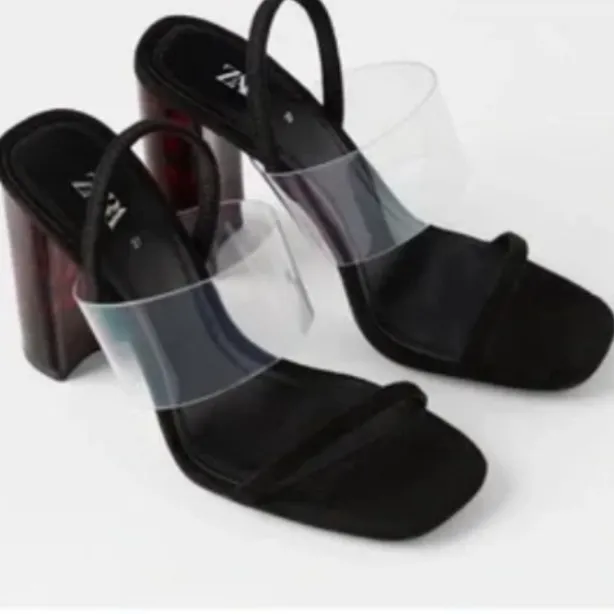 Zara Clear Strap Tortoise Shell Block Heel Sandals Sz 41 - Image 3
