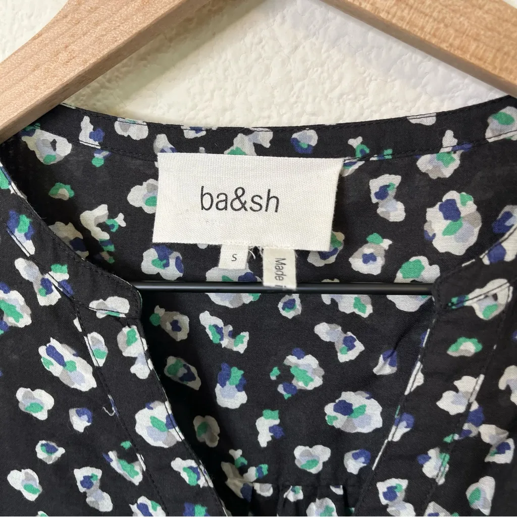 BA&SH Blake Black Leopard Printed Blouse Long Sleeve Cotton Button Front Top S - Image 8