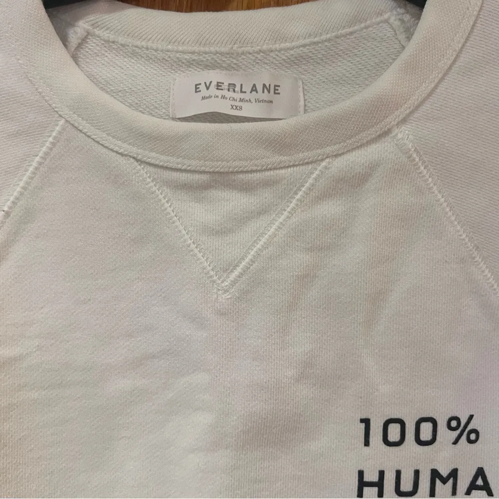 Everlane 100% Human Crewneck French‎ Terry Cotton Sweatshirt in White Size XXS - Image 5