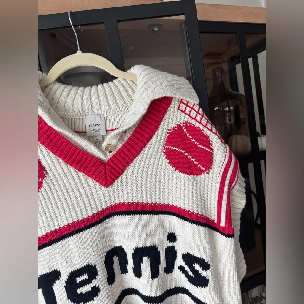 Maeve Tennis V-Neck Twofer Sweater Vest Anthropologie chunky knit collar us open - Image 3