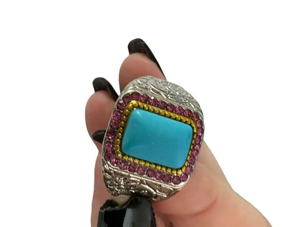 Chunk Ring Boho Costume Jewelry Turquoise Pink Silver 13 - Image 3