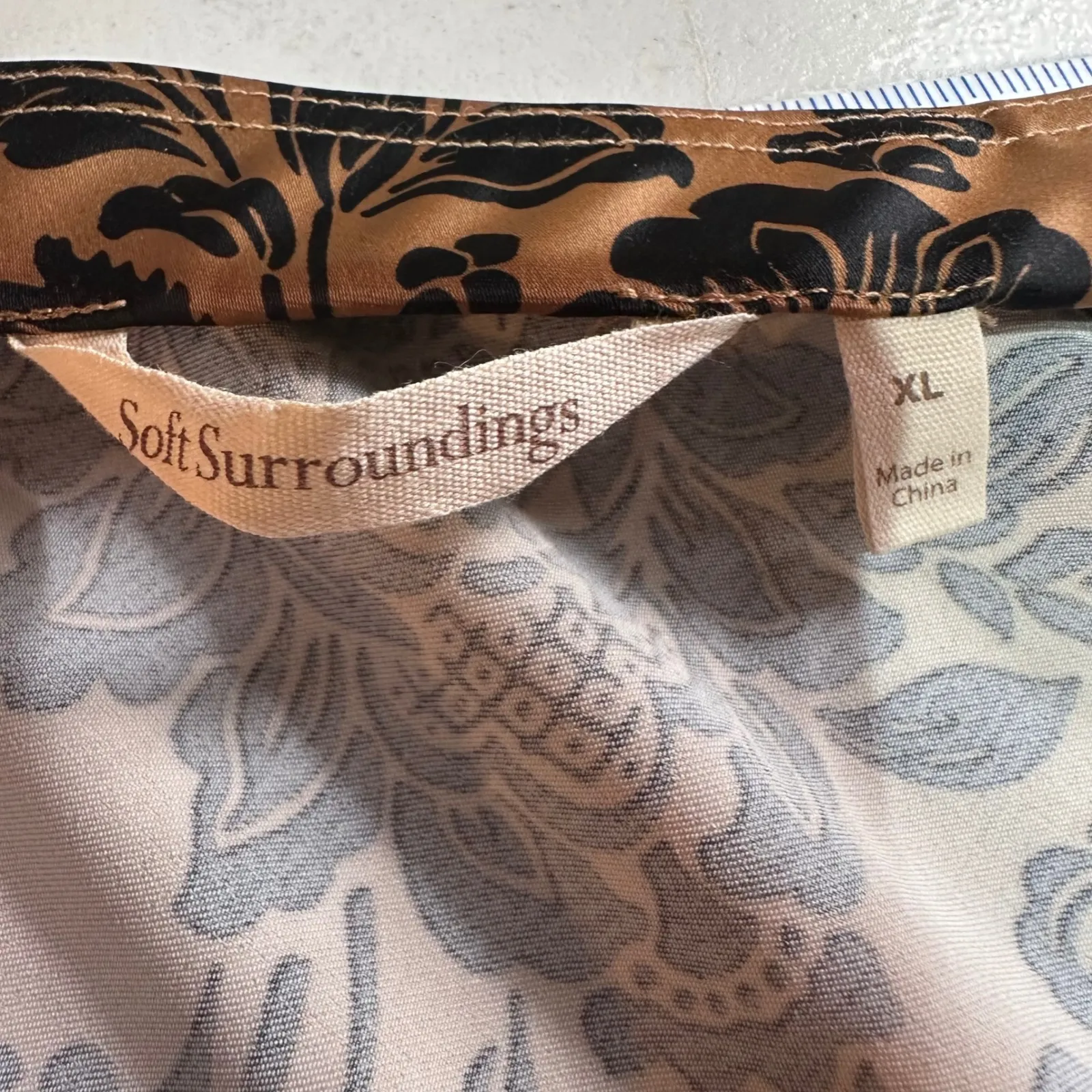 Soft Surroundings Size XL Midi Skirt Brown Black Floral Satin Brocade Whimsygoth - Image 4