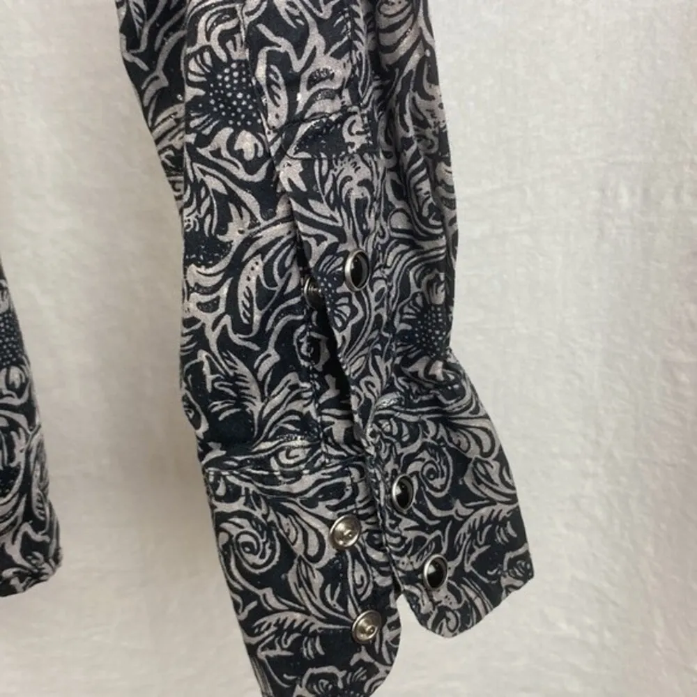 Cowgirl Hardware Black & Gray Pearl Snap Long Sleeve Cowgirl Western Top S - Image 3