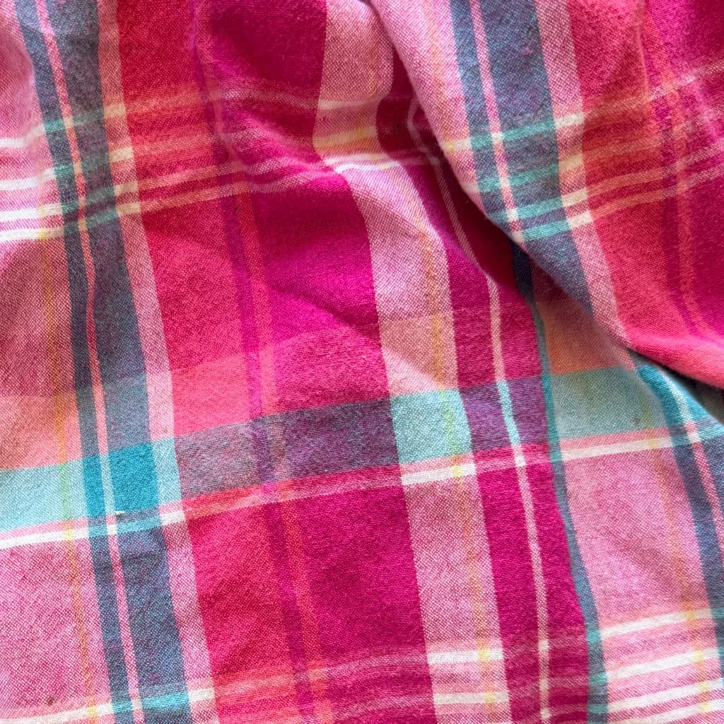 Vintage 90s Erika Madras Plaid Cotton Shorts Pink Aqua High Waist Size L Size L - Image 2