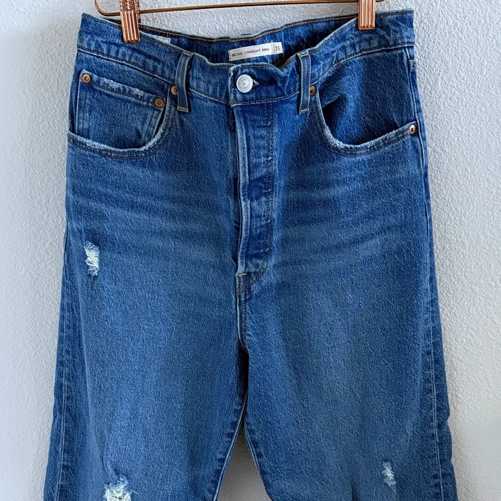 Levi's Ribcage Straight Ankle Denim Jeans Button Fly Blue 31 - Image 4