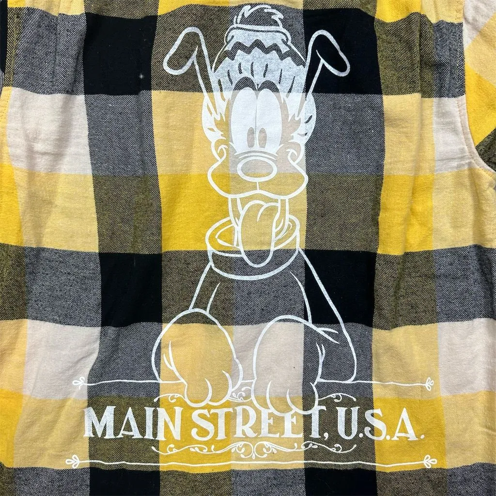 Disney Parks Unisex M Yellow Plaid Flannel Pluto Button Up Shirt Main Street - Image 5