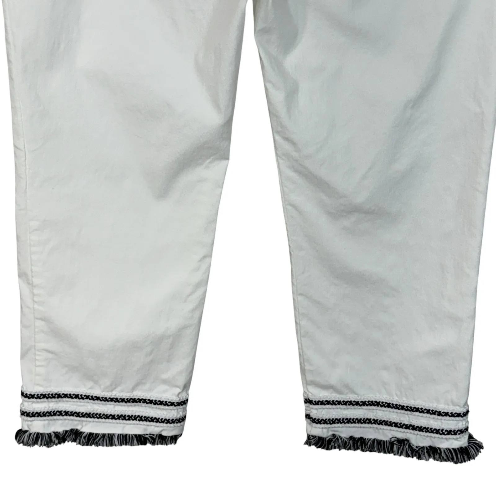 Chico’s SZ 1 (Medium) Crop Pants Perfect Stretch Flat Front Pull-On Fringe White - Image 7
