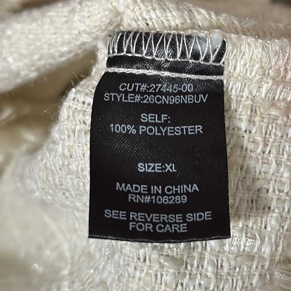 Trixxi Sleeveless Tweed Boucle Button Up Fringed Bodycon Mini Dress cream sz XL - Image 11