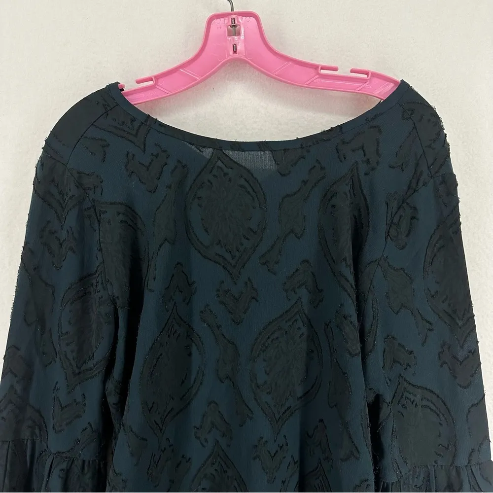 Ann Taylor LOFT Blossom Jacquard Lantern Sleeve Blouse Top Size Medium Deep Teal - Image 2