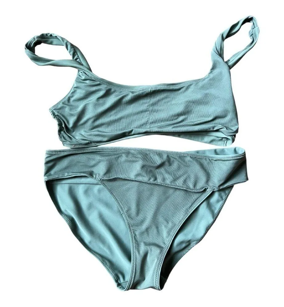 Aerie Wide Strap Scoop Bikini Olive Green Bikini Small Top, Medium Bikini Bottom - Image 9