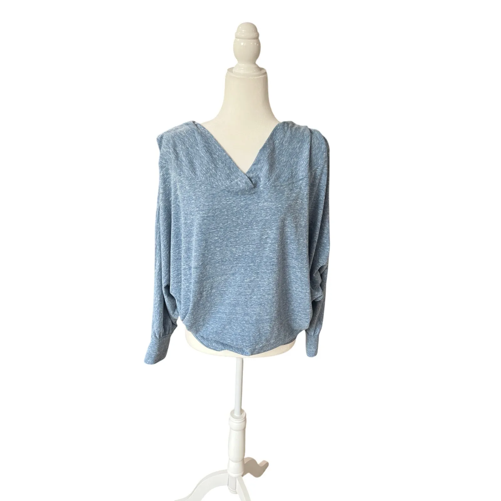 We The Free by Free People Heather Blue Batwing Wide Neck Top Women's Size S - Image 3