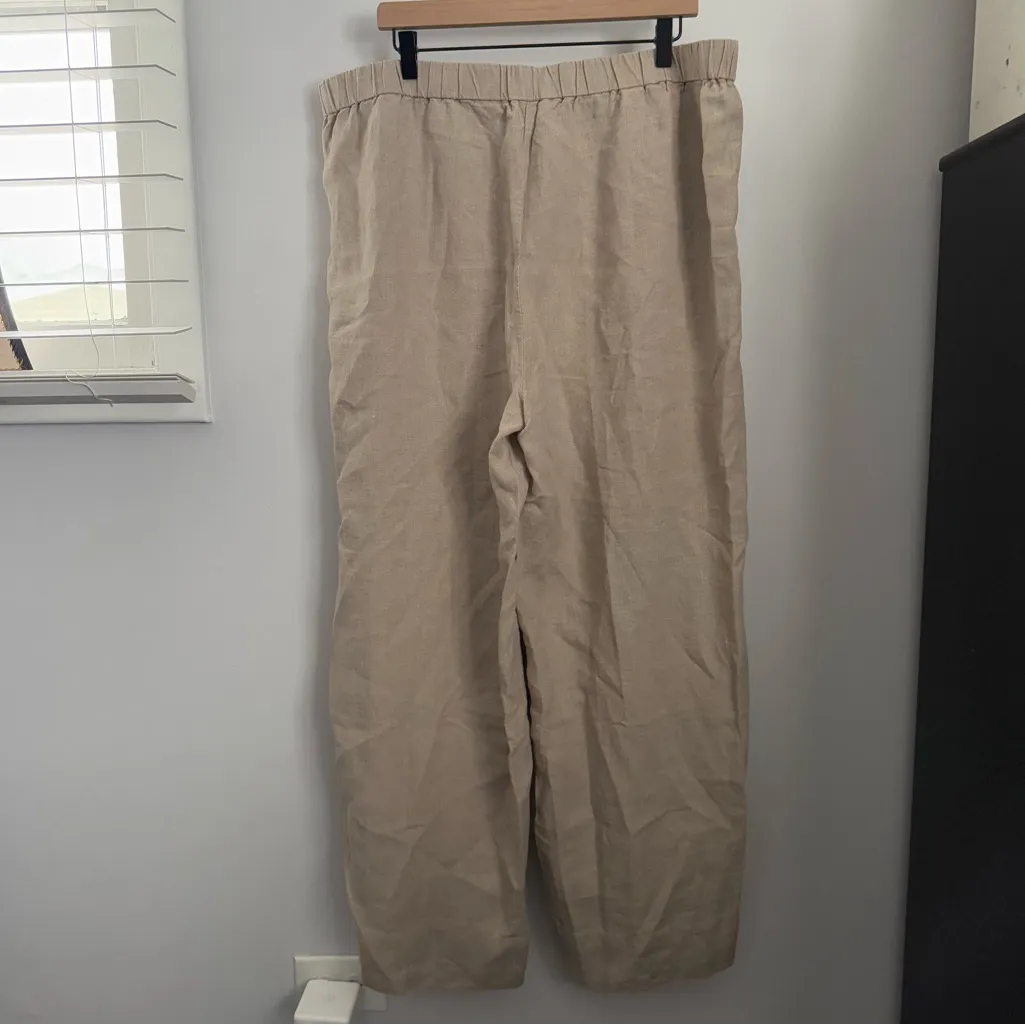 Eileen Fisher 1X Linen Wide Leg Pants Beige Sand Elastic Waist Resort Minimal - Image 3