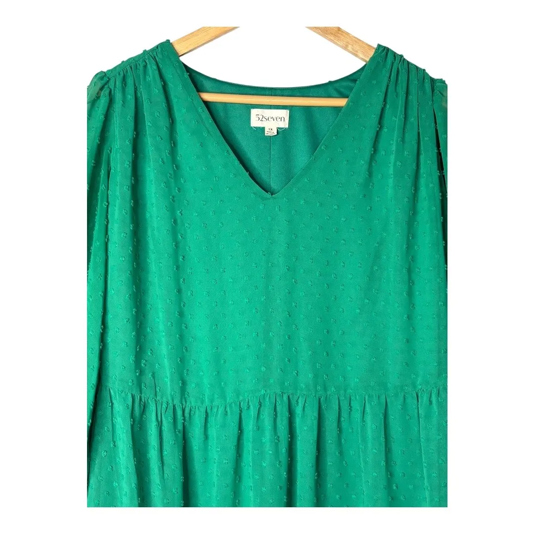52seven Green Swiss Dot V Neck Tiered Ruffle Hem Babydoll Dress Plus Size 1X‎ - Image 6