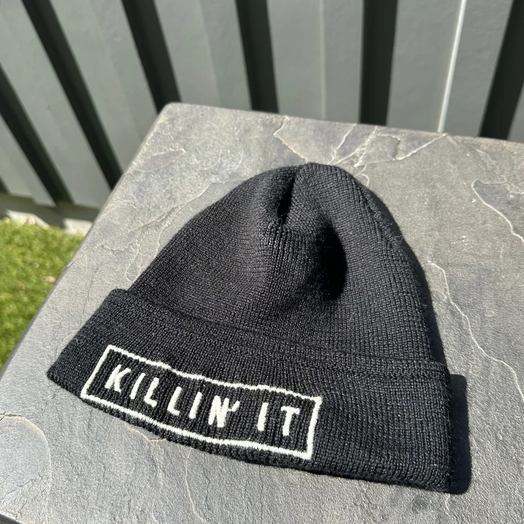 Brandy Melville “Killin’ It” Black Embroidered Beanie - Image 4