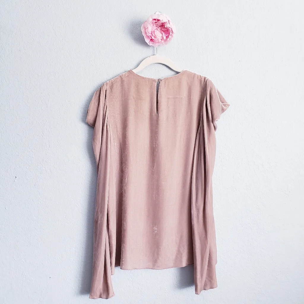 Tibi Silk Velvet Marble Cream Drape Sleeve Top - Image 8