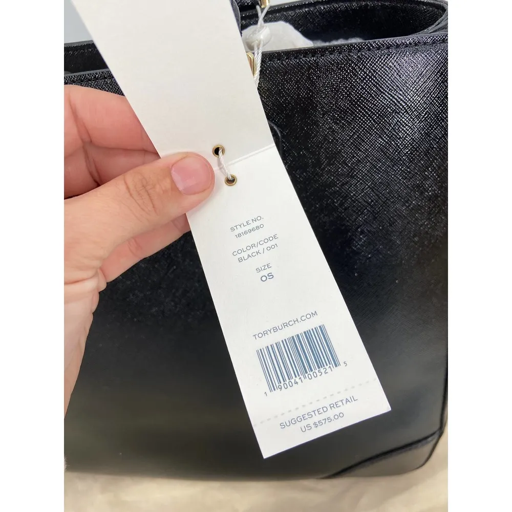 Tory Burch Robinson East West Black Leather Tote Bag NWT - Image 6