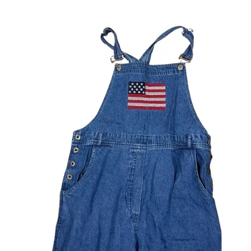 Vintage Agapo Denim Bib Overalls American Flag Embroidered Patriotic Size Large Blue - Image 2