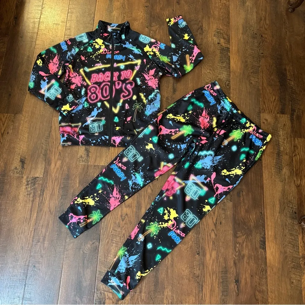 Retro 1980s style two piece track suit! Size M, Unisex, NWOT Black Size M - Image 2